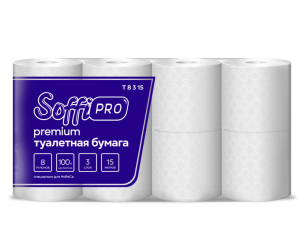 Бумага туалетная в рулоне SoffiPro Premium 3 сл белая 15 м 8рул/уп (артикул производителя Т8315)