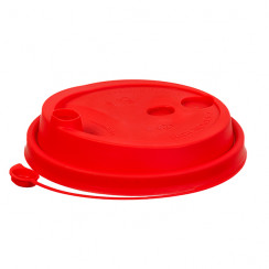 Крышка для стакана 90 мм пластиковая красная с заглушкой 