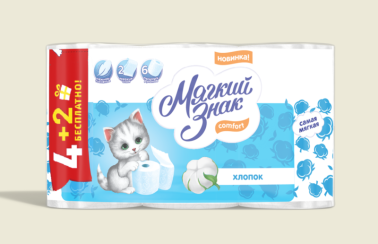 Туалетная бумага Мягкий знак Comfort 2 слойная белая в упаковке 4 рулона + 2 рулона в подарок (артикул производителя С73)