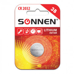 Батарейка SONNEN Lithium, CR2032, литиевая, 1 штука в блистере, артикул 451974