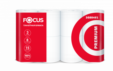 Туалетная бумага Focus Premium 3 слойная белая в упаковке 8 рулонов (артикул производителя 5080461)