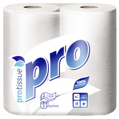 Полотенце бумажное в рулоне PROtissue 2 слойные белые 2 рулона в упаковке (артикул производителя С182)