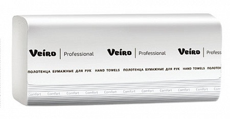 Бумажные полотенца листовые VEIRO Professional Comfort V сложения 1 слойные белые 250 листов (артикул производителя KV210)