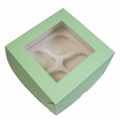 Коробка для пирожных с окном 160х160х100 мм картон мята