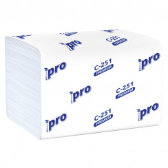 Салфетки бумажные для диспенсера PROtissue 22х16 2 слойные белые V сложения 200 листов (артикул производителя С251)