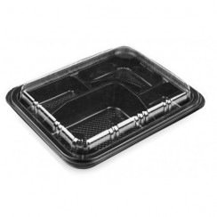 Контейнер для суши с крышкой пластиковый прямоугольный 279х223х60 мм 5 секций черный