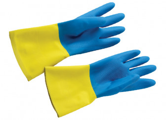 Перчатки резиновые BICOLOR M сине-желтые, с напылением, текстурированные