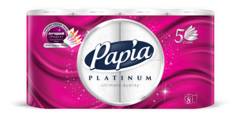 Бумага туалетная PAPIA PLATINUM 5 сл белая (8рул/уп) арт.5080978