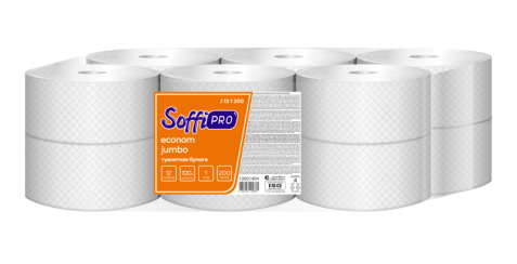Бумага туалетная в рулоне SoffiPro Econom 1 сл белая 200 м 12рул/уп арт. 10901494 (артикул производителя 10901494)