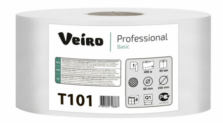 Туалетная бумага VEIRO Professional Basic 1 слойная светло-серая 450 м (артикул производителя T101)
