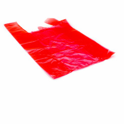 Полиэтиленовый пакет майка красный 9 мкм 25+12х42 см, 100 штук в упаковке
